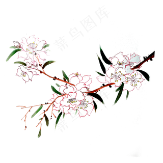 国画水墨桃花樱花PNG工笔春天,免抠元素