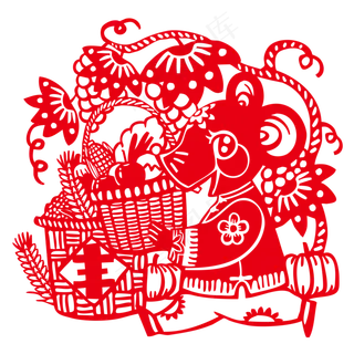 2020剪纸鼠年形象,免抠元素