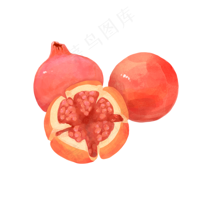 水果红色水彩写实石榴png(3500X3500(DPI:300))psd模版下载