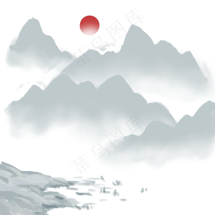 中国风水墨风格古风古典山水矢量(2000X2000(DPI:300))psd模版下载