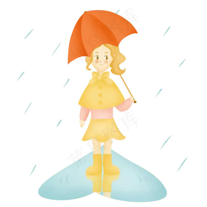 二十四节气雨水打伞的小女孩春天,免抠元素