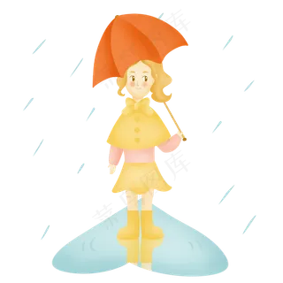 二十四节气雨水打伞的小女孩春天,免抠元素