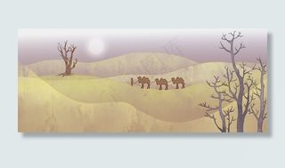 漠北驼影中式风格风景水墨画PNG素,免抠元素