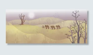 漠北驼影中式风格风景水墨画PNG素,免抠元素