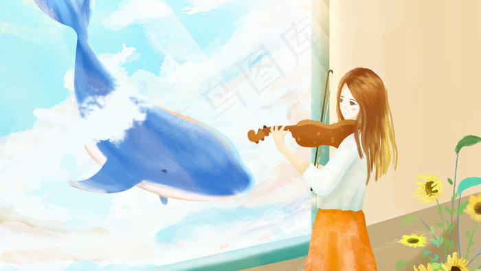 聆听拉小提琴的女孩(2880X1620(DPI:300))psd模版下载