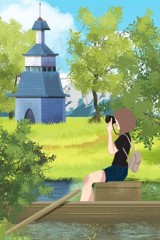 五一放假女孩拍照