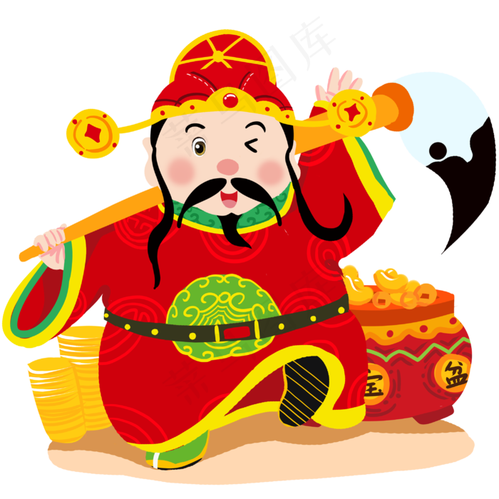 财神手绘卡通人物PNG素材,免抠元素(3000*3000px 300 dpi )psd模版下载