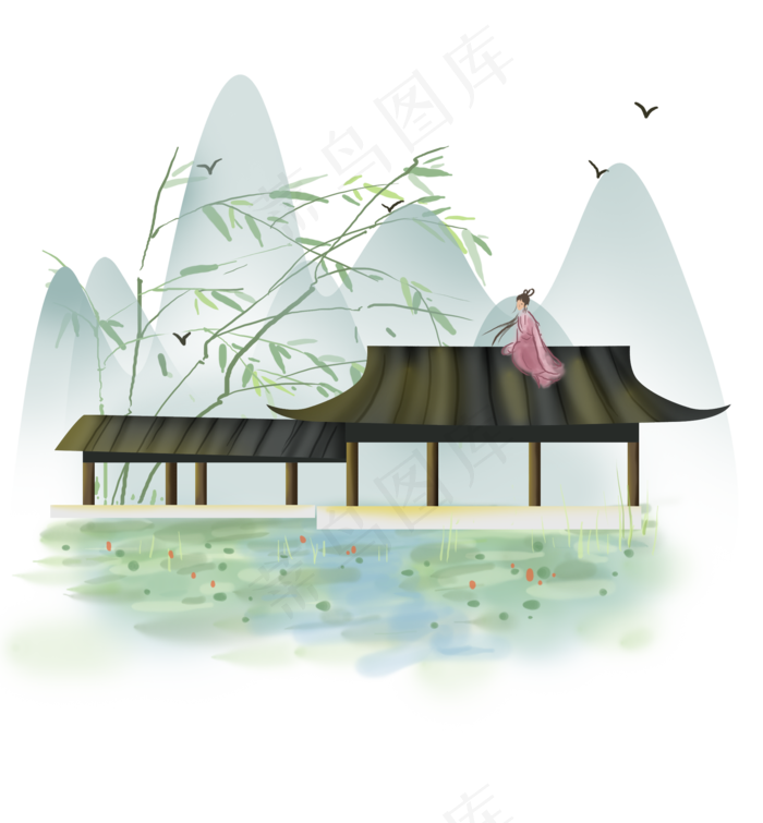 中国风庭院房屋,免抠元素(2000*2158px 300 dpi )psd模版下载