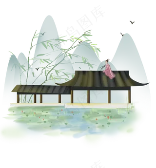 中国风庭院房屋,免抠元素