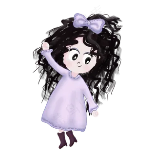 春天夏天穿紫裙长靴的卷发女孩手