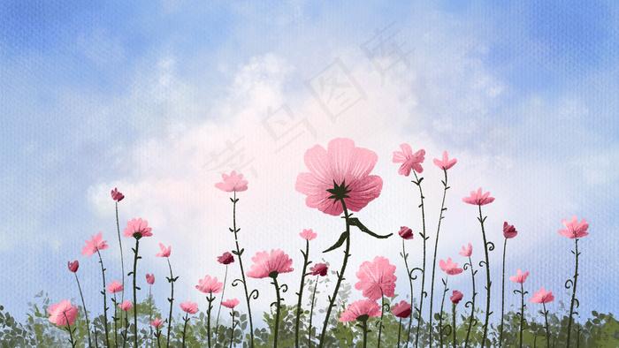 天空下粉色的花朵