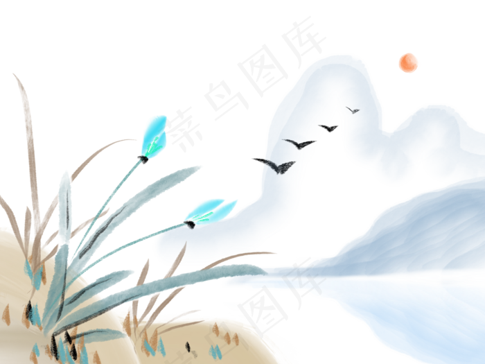 山水花草风景画(2000X1500(DPI:300))psd模版下载