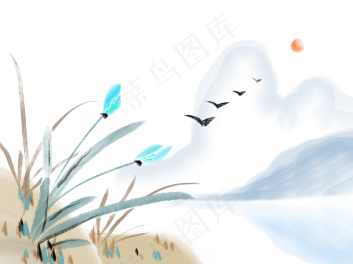 山水花草风景画(2000X1500(DPI:300))psd模版下载