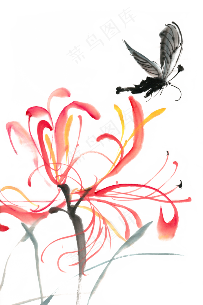 黑色蝴蝶水墨画PNG免抠素材