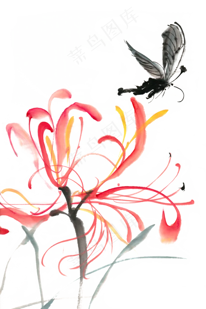 黑色蝴蝶水墨画PNG免抠素材(4724*7087px 300 dpi )psd模版下载