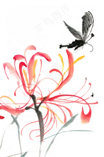 黑色蝴蝶水墨画PNG免抠素材