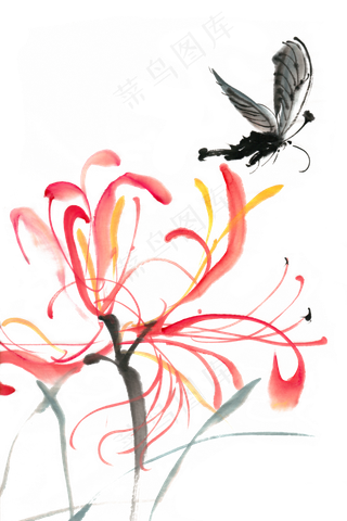 黑色蝴蝶水墨画PNG免抠素材