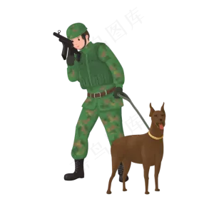 建军节军人和猎犬