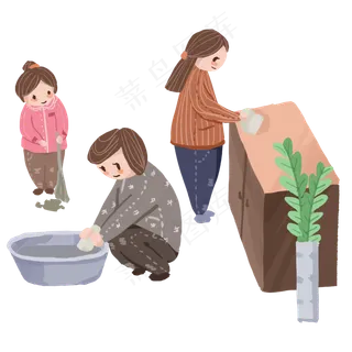 小年擦桌子一家合作,免抠元素