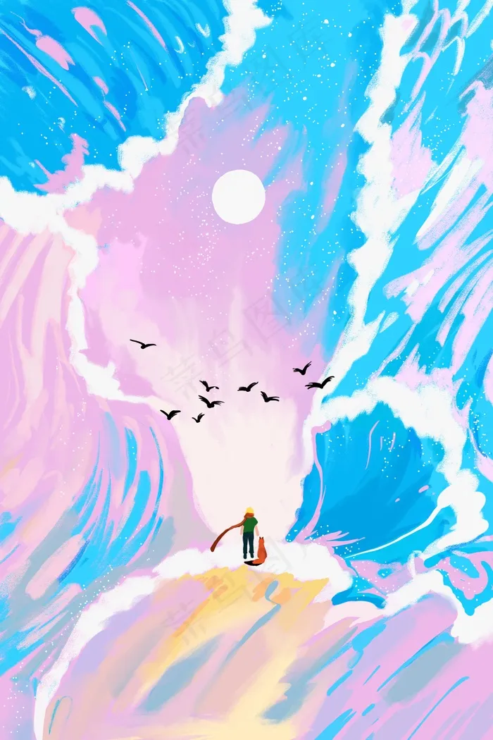 治愈系大海星空情感(3545X5315(DPI:300))psd模版下载
