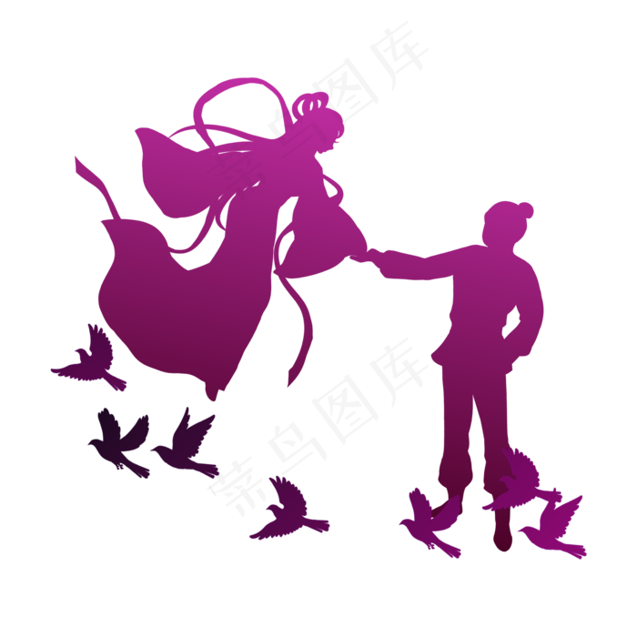 牛郎织女七夕鹊桥相聚剪影,免抠元素