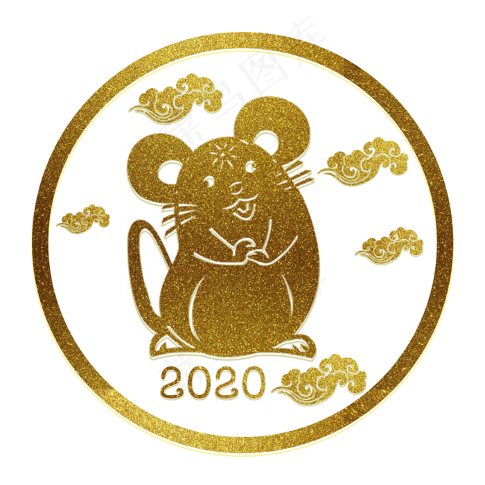 烫金鼠年2020剪纸,免抠元素