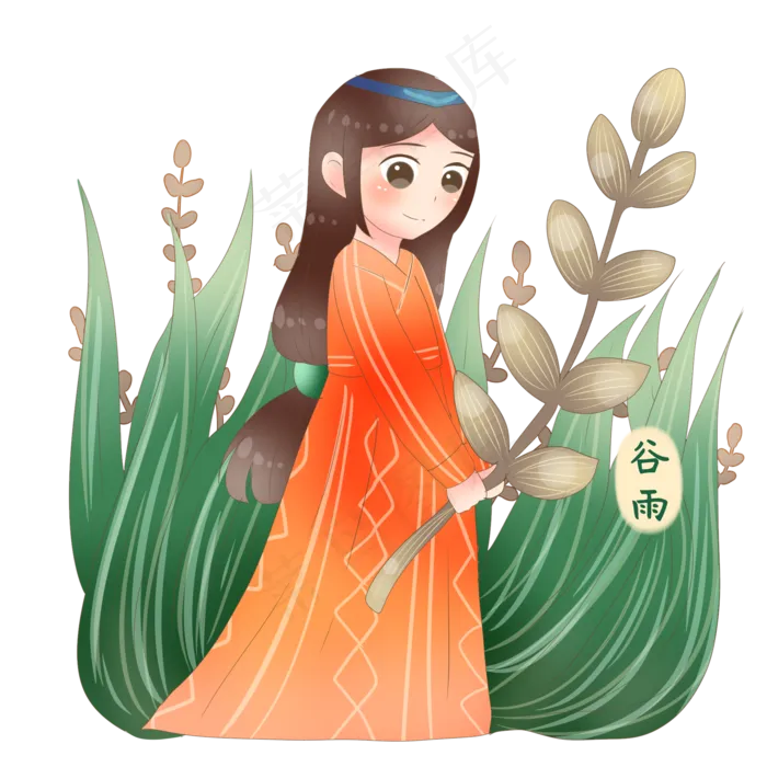 谷雨拿着树叶女孩(2480X3508(DPI:299))