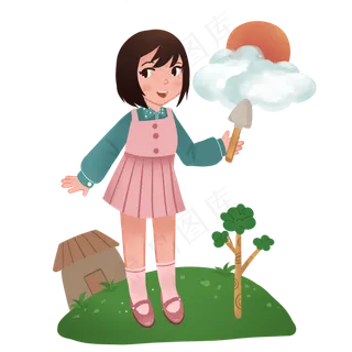 植树节拿着铲子的女孩
