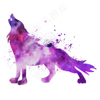 淡雅紫色水彩晕染狼图案