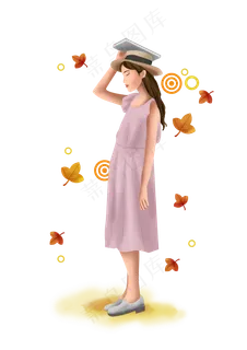 立秋秋天枫叶和学生,免抠元素