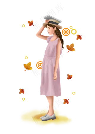 立秋秋天枫叶和学生,免抠元素