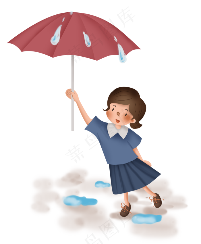雨水拿雨伞的女孩,免抠元素