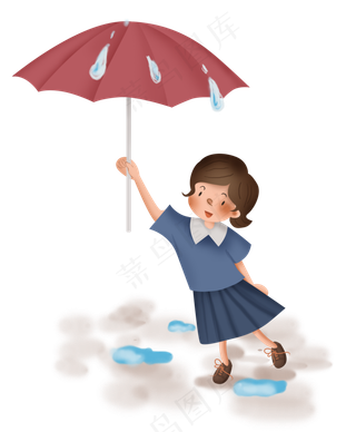 雨水拿雨伞的女孩,免抠元素