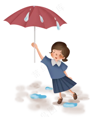 雨水拿雨伞的女孩,免抠元素