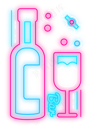 酒吧霓虹灯管发光广告装饰,免抠元素