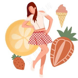 立夏草莓冰激凌女孩