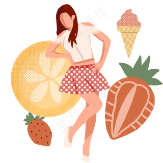 立夏草莓冰激凌女孩