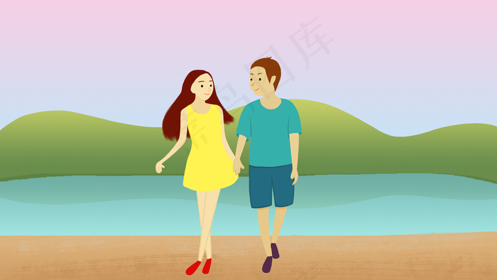 情侣唯美清新手绘插画
