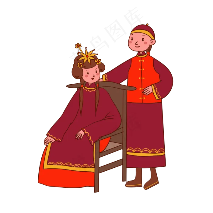 手绘矢量卡通古典婚礼小年嫁娶结,免抠元素(3000X3000(DPI:299))psd模版下载
