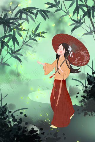 清明古风打伞女孩