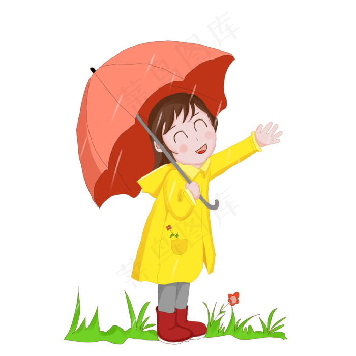 谷雨打伞的小女孩(2000X2000(DPI:299))psd模版下载