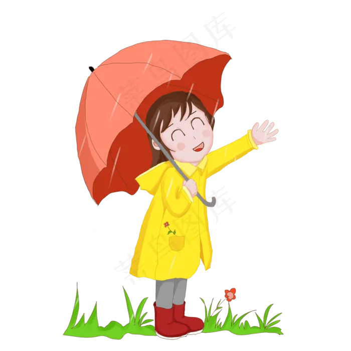 谷雨打伞的小女孩(2000X2000(DPI:299))psd模版下载