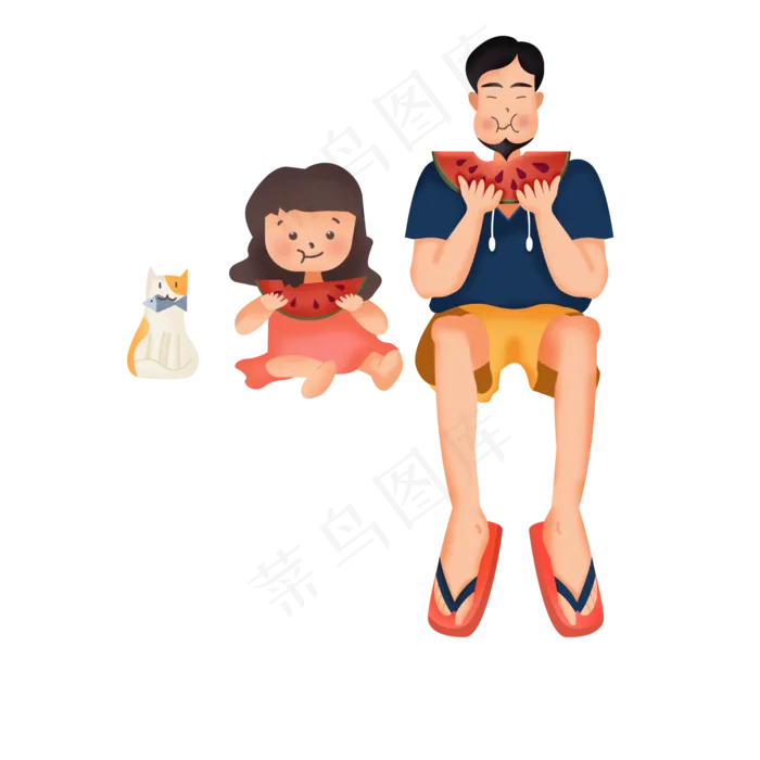 吃西瓜的父亲和女儿(2000X2000(DPI:300))psd模版下载