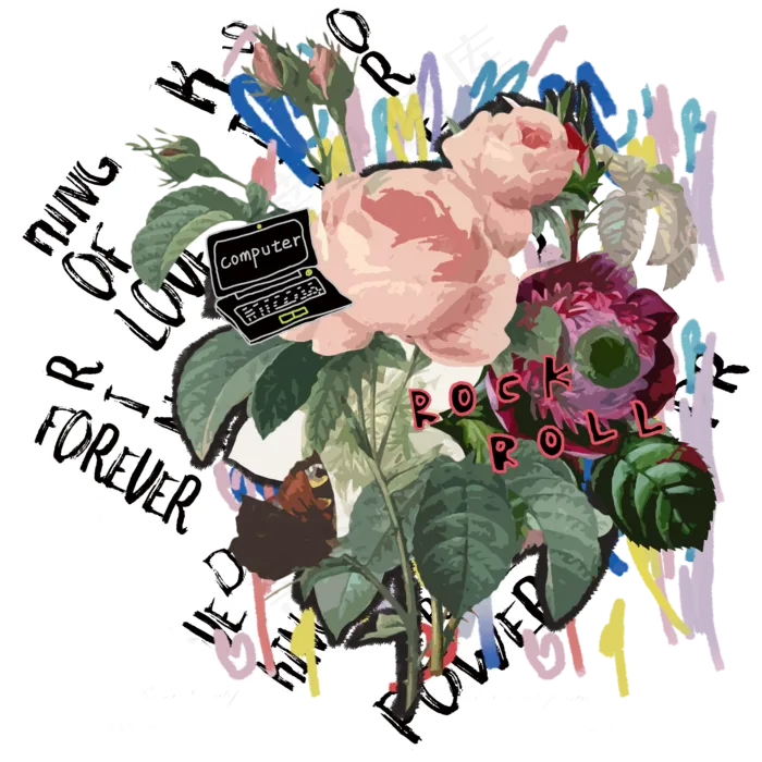 欧美唯美涂鸦街头蔷薇字母装饰PNG,免抠元素(2000*2000px 300 dpi )psd模版下载