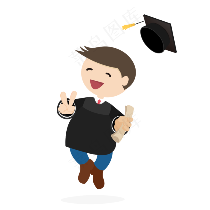 毕业季学士服学生跳跃卡通设计ai矢量模版下载