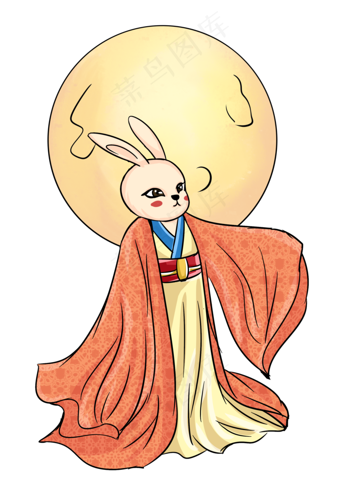 手绘中秋兔子拟人(2000X2912(DPI:300))psd模版下载