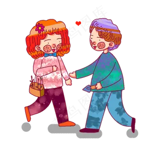 手绘植树节情侣一起植树