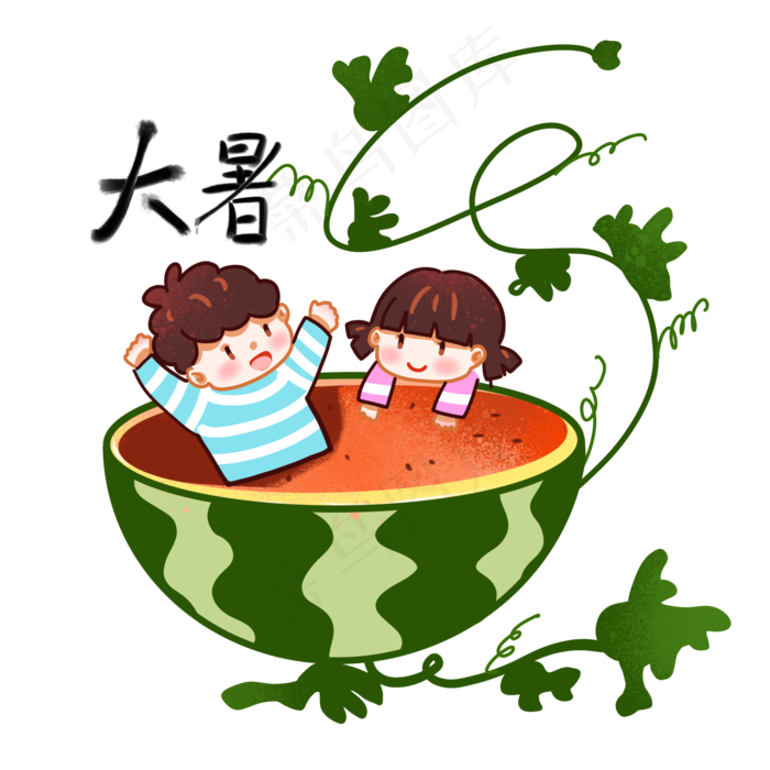 夏季大暑小朋友吃大西瓜(2000X2000(DPI:350))psd模版下载