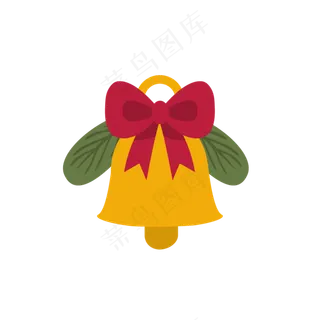圣诞节金色铃铛红色蝴蝶结叶子PNG,免抠元素
