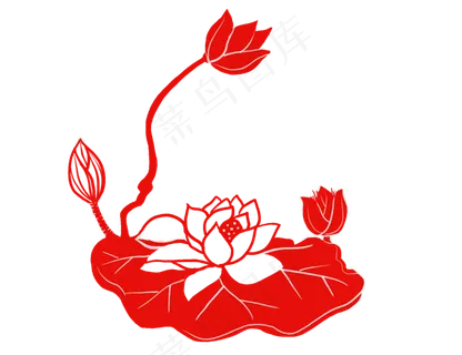 中国风剪纸荷花手绘插图免扣元素